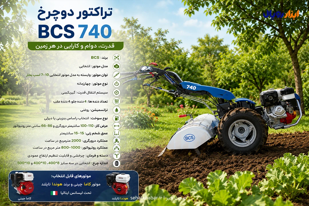 ویژگی های ظاهری و فنی تراکتور دوچرخ bcs 740
